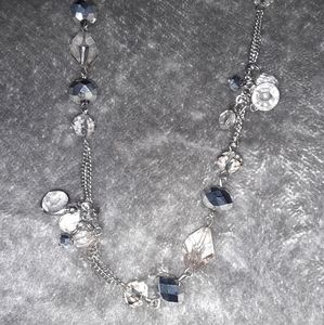 19" double strand necklace w/gray & clear bead accents *meas on pix*